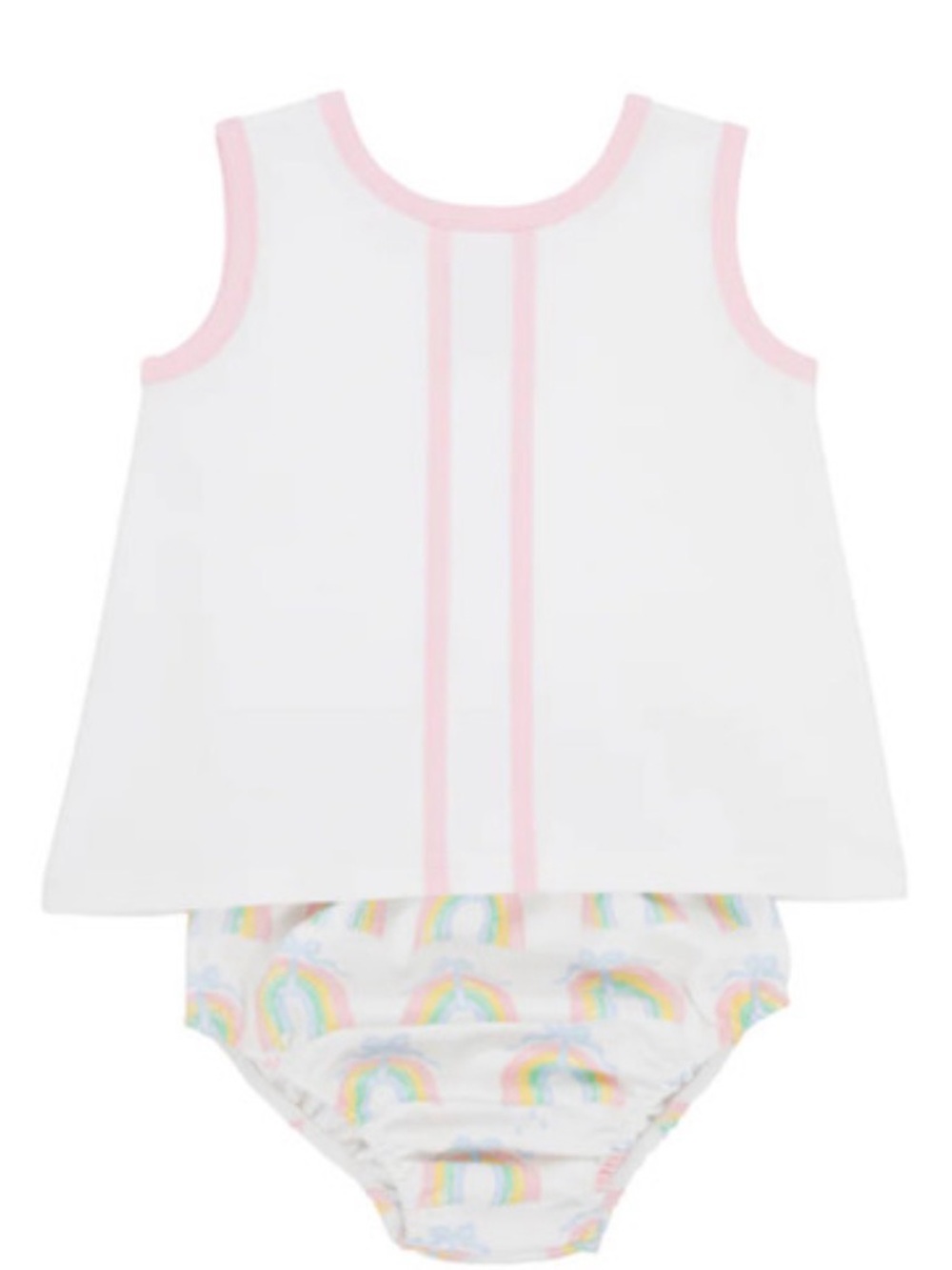Girls White Set with Pink Trim and Rainbow Bottoms